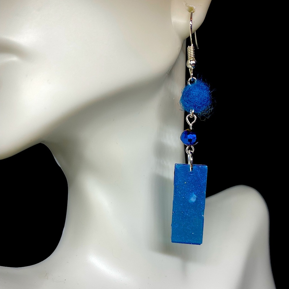 Indigo blue resin and needle felt earrings